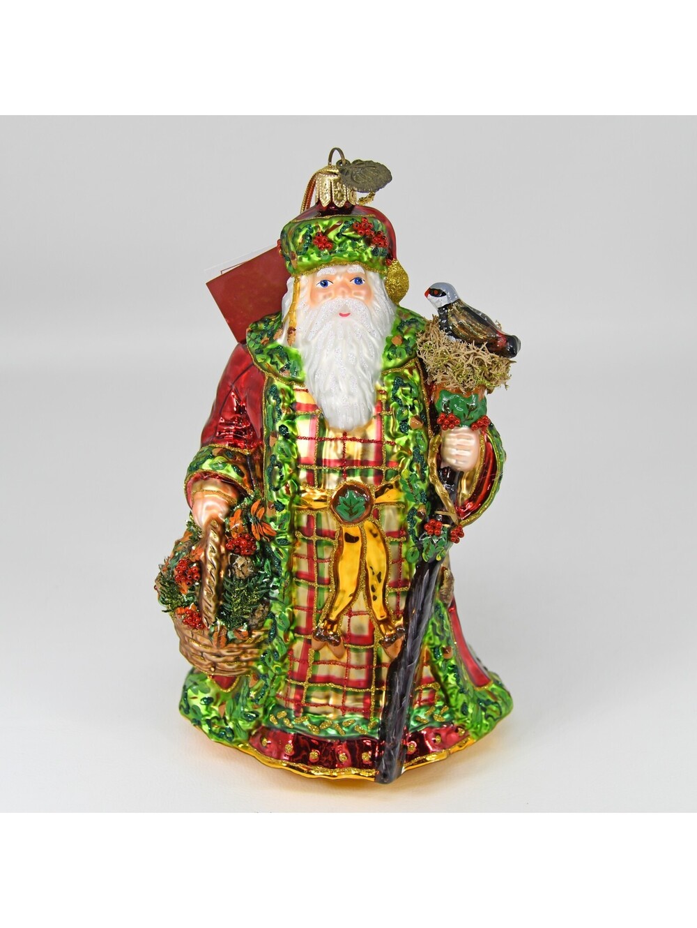 John Huras Blown Glass Ornament Santa Father Christmas Bird 14076 Neiman Marcus